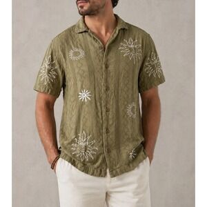 E.T.A Camp shirt Green Sun Face Embroidered Cotton Button Up Shirt Men's Medium